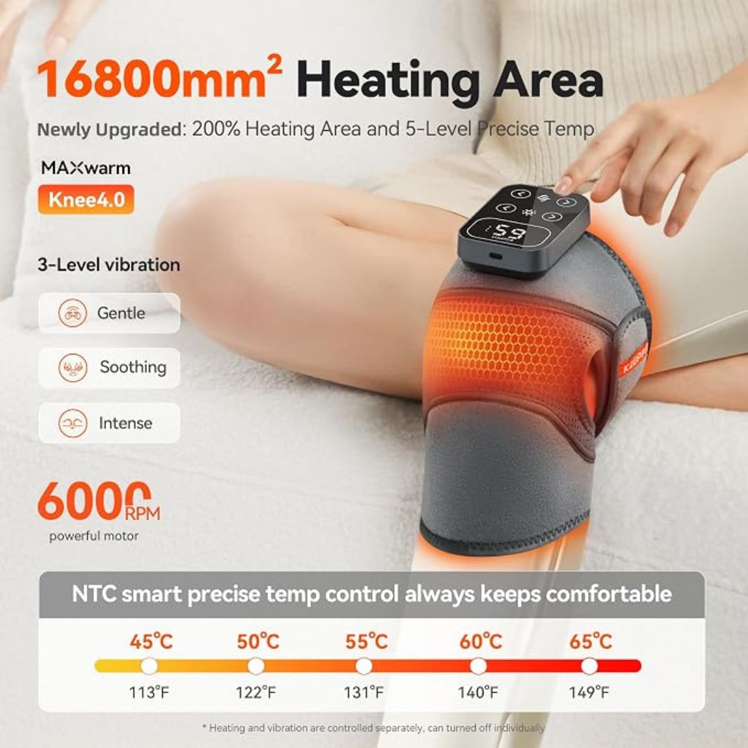 Masajeador de Rodilla Inalámbrico con Calor y Vibración para Alivio del Dolor con 3 niveles de calor y 3 modos de masaje