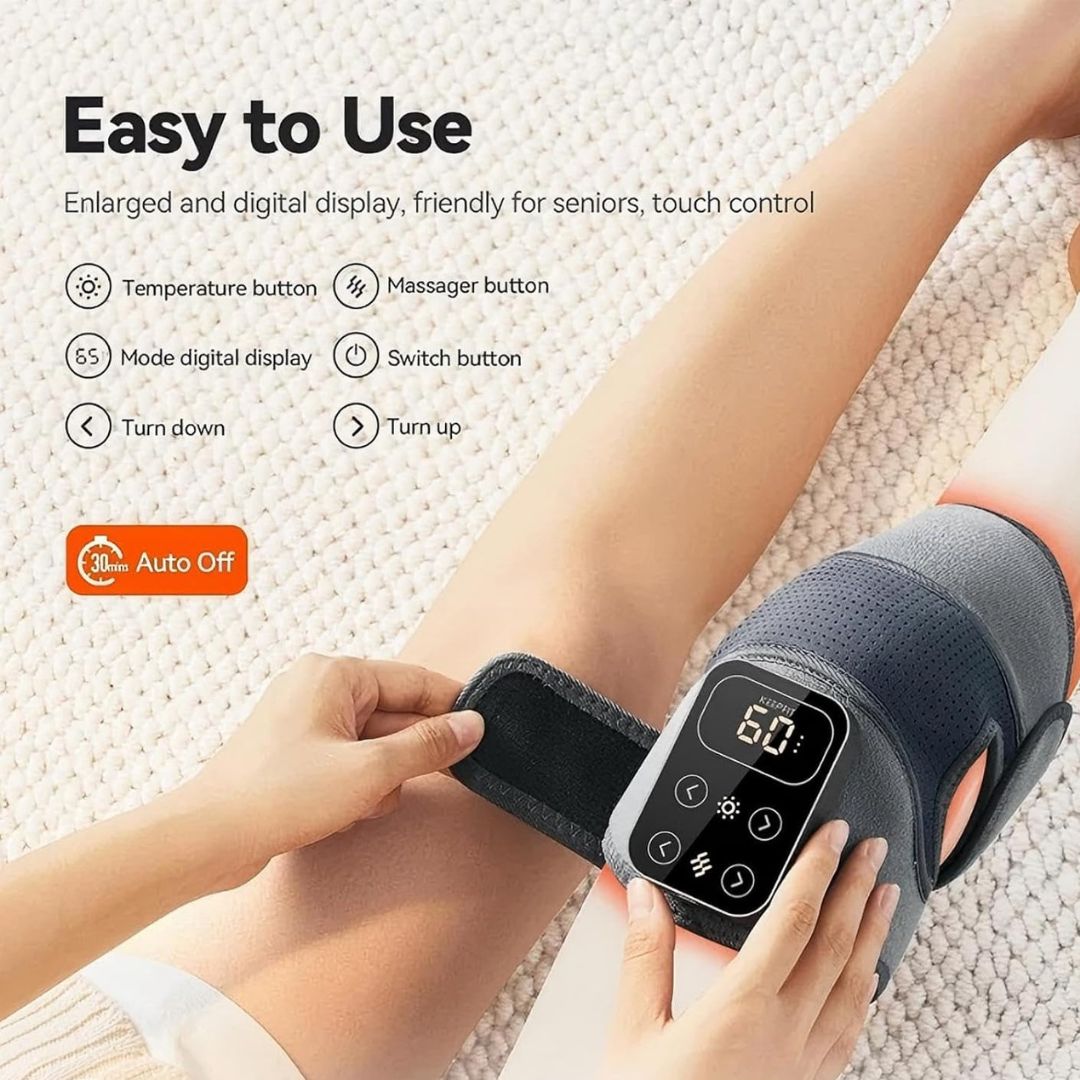Masajeador de Rodilla Inalámbrico con Calor y Vibración para Alivio del Dolor con 3 niveles de calor y 3 modos de masaje