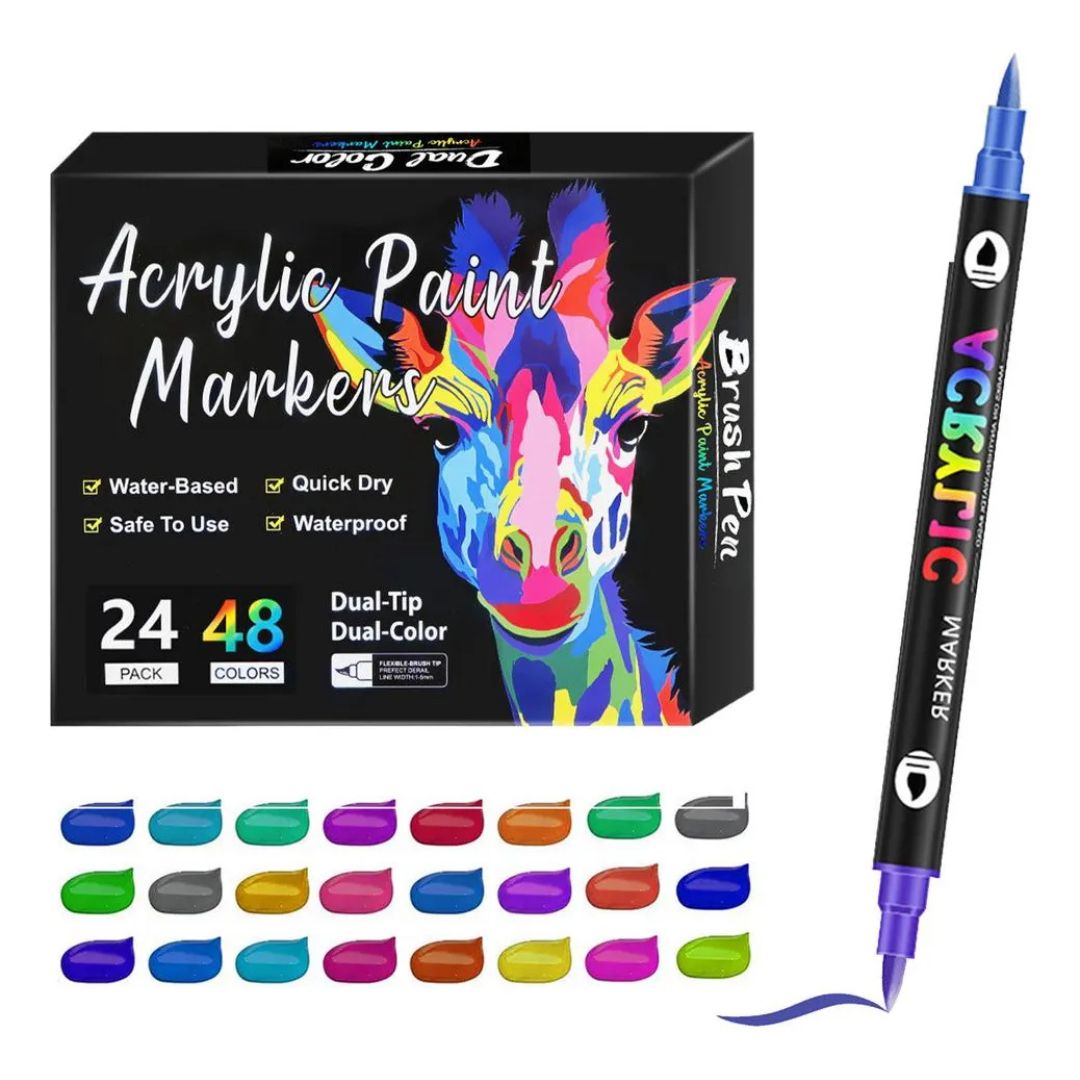 Plumones Acrílicos de 48 Colores, Doble Punta