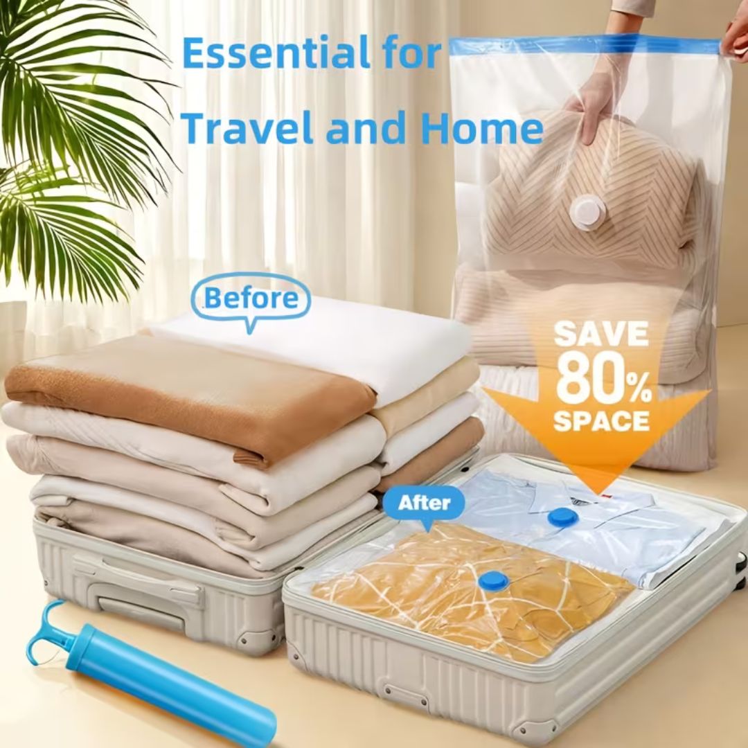 5 Paquetes de Bolsas de almacenamiento de compresión al vacío con cierre de cremallera, ahorradoras de espacio para ropa, almohadas, edredones y mantas